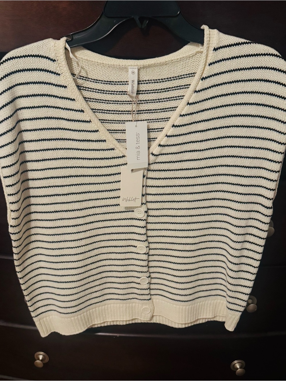 MIA Cream and Black Striped Button Front Sweater